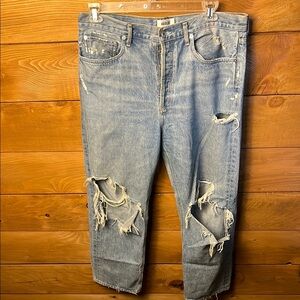 Agolde Women’s 90's Denim Straight Leg Distressed Button Fly Light Wash Jeans 31